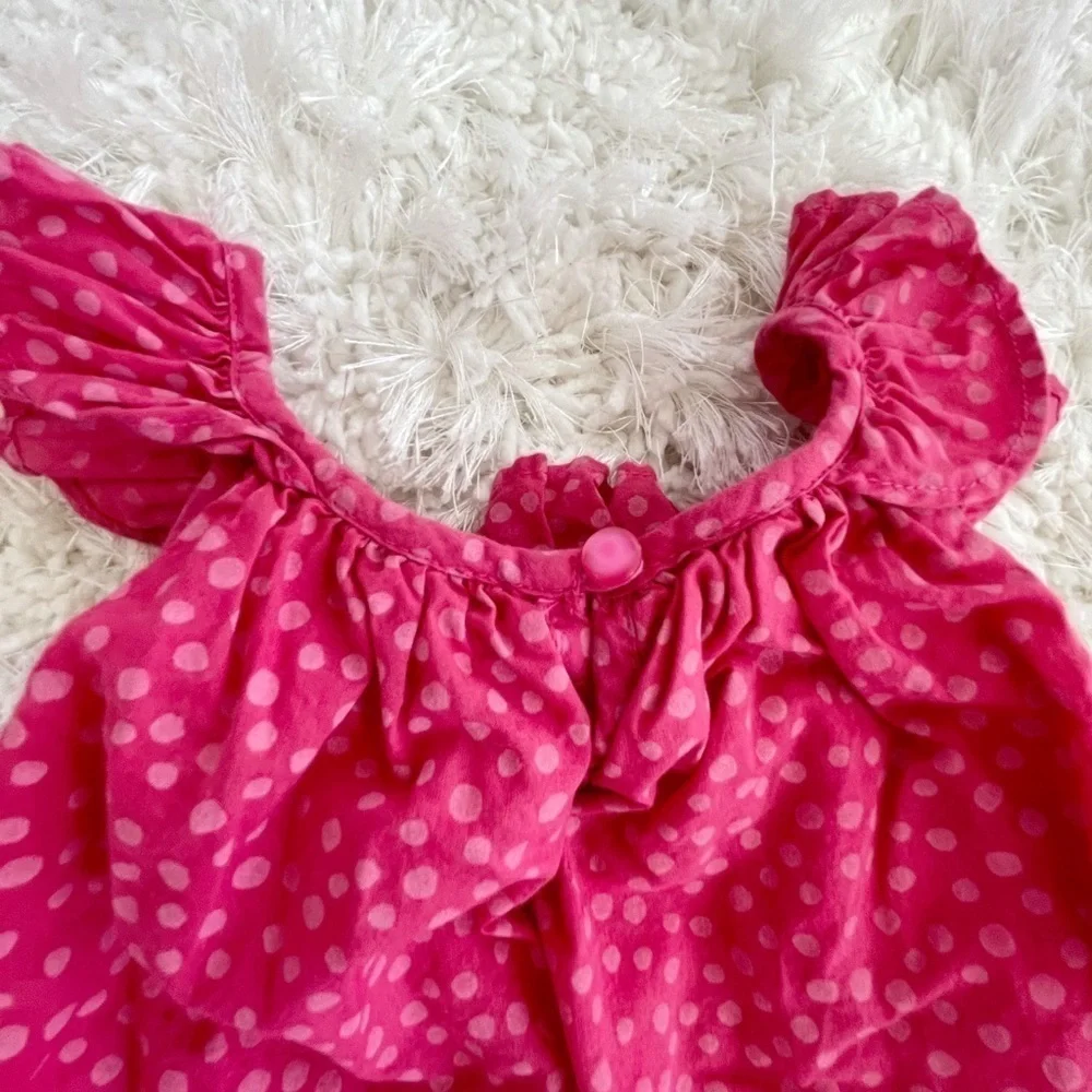 Girls hot pink polka dots dress